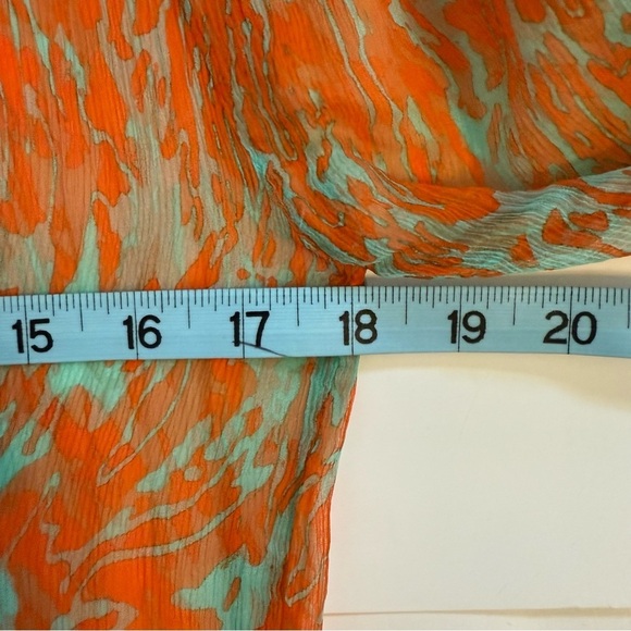 Jet Set 100% Silk Blue Orange V Neck Sheer Dramatic Sleeve Cover Up Top Boho SML - Picture 10 of 11